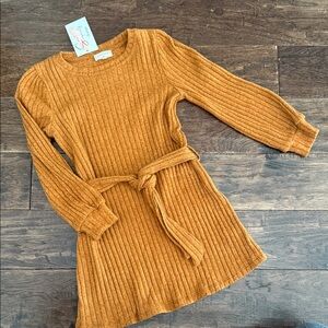 Hayden Girls Ribbed Knit Dress in Mustard